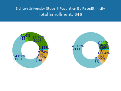 Bluffton University 2025 Student Population by Gender and Race chart