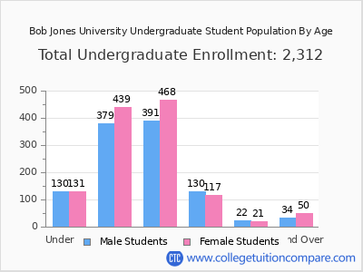 Bob Jones University 2025 Undergraduate Enrollment by Age chart