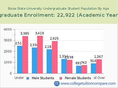 Boise State University 2023 Undergraduate Enrollment by Age chart