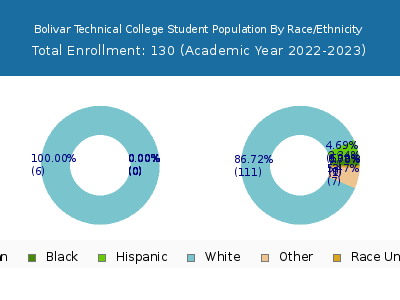 Bolivar Technical College 2023 Student Population by Gender and Race chart