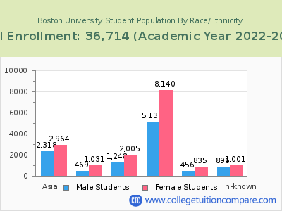 Boston University 2023 Student Population by Gender and Race chart