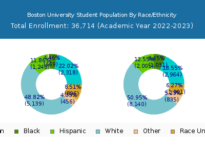 Boston University 2023 Student Population by Gender and Race chart