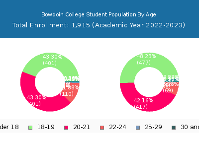 Bowdoin College 2023 Student Population Age Diversity Pie chart