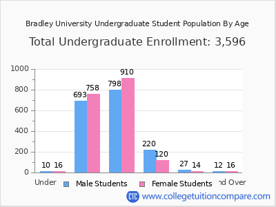 Bradley University 2025 Undergraduate Enrollment by Age chart