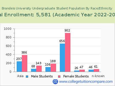 Brandeis University 2023 Undergraduate Enrollment by Gender and Race chart