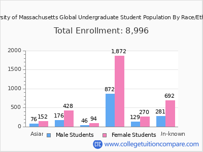 University of Massachusetts Global 2025 Undergraduate Enrollment by Gender and Race chart