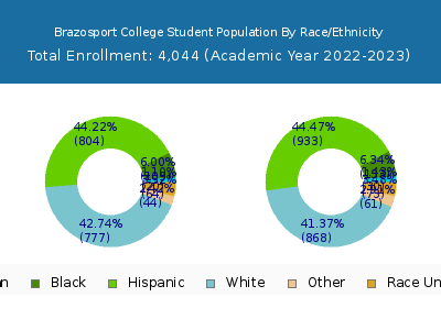 Brazosport College 2023 Student Population by Gender and Race chart