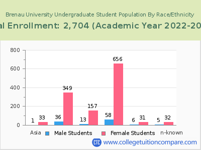 Brenau University 2023 Undergraduate Enrollment by Gender and Race chart