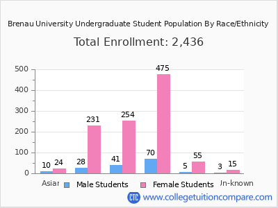 Brenau University 2025 Undergraduate Enrollment by Gender and Race chart