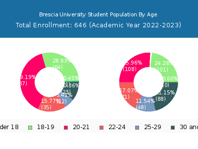 Brescia University 2023 Student Population Age Diversity Pie chart