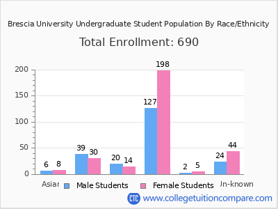 Brescia University 2025 Undergraduate Enrollment by Gender and Race chart