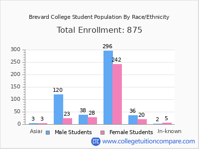 Brevard College 2025 Student Population by Gender and Race chart
