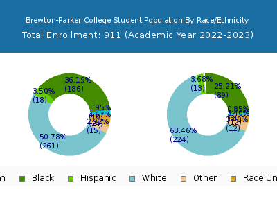 Brewton-Parker College 2023 Student Population by Gender and Race chart