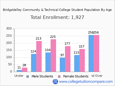 BridgeValley Community & Technical College 2024 Student Population by Age chart