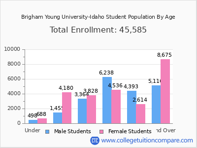Brigham Young University-Idaho 2025 Student Population by Age chart