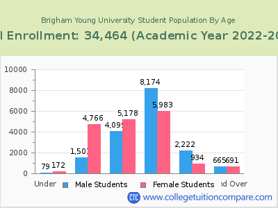 Brigham Young University 2023 Student Population by Age chart