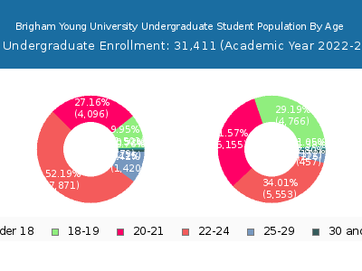 Brigham Young University 2023 Undergraduate Enrollment Age Diversity Pie chart