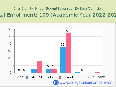 Brite Divinity School 2023 Student Population by Gender and Race chart