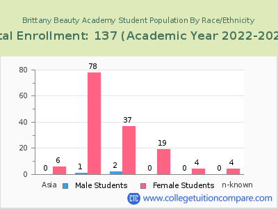 Brittany Beauty Academy 2023 Student Population by Gender and Race chart
