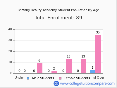 Brittany Beauty Academy 2024 Student Population by Age chart