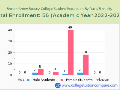 Broken Arrow Beauty College 2023 Student Population by Gender and Race chart