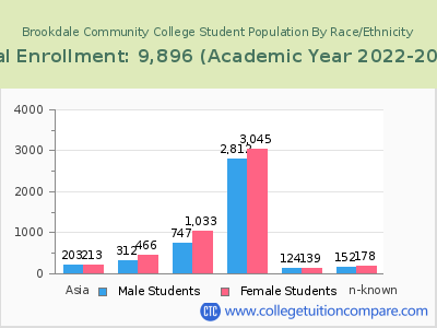 Brookdale Community College 2023 Student Population by Gender and Race chart