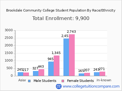 Brookdale Community College 2025 Student Population by Gender and Race chart