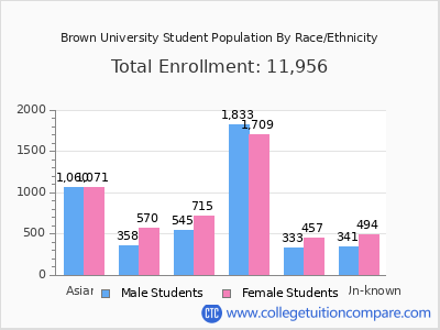 Brown University 2025 Student Population by Gender and Race chart