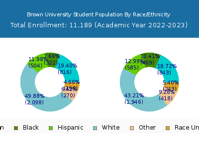Brown University 2023 Student Population by Gender and Race chart