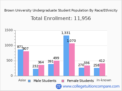 Brown University 2025 Undergraduate Enrollment by Gender and Race chart