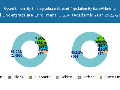 Bryant University 2023 Undergraduate Enrollment by Gender and Race chart