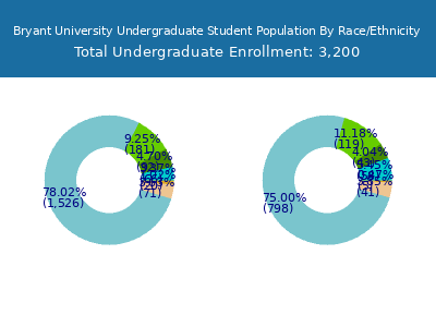 Bryant University 2025 Undergraduate Enrollment by Gender and Race chart