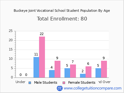 Buckeye Joint Vocational School 2024 Student Population by Age chart