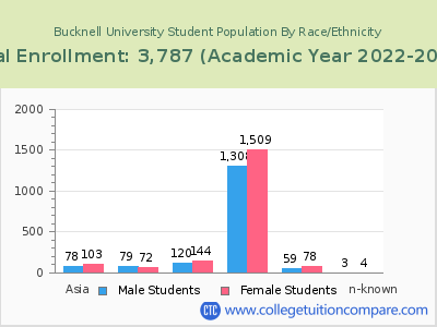 Bucknell University 2023 Student Population by Gender and Race chart