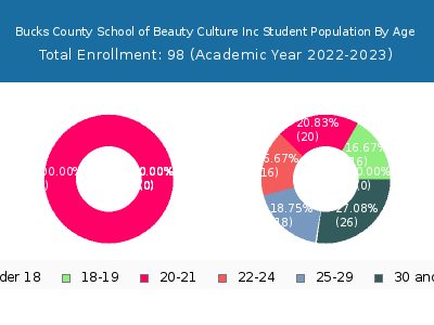Bucks County School of Beauty Culture Inc 2023 Student Population Age Diversity Pie chart