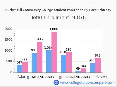 Bunker Hill Community College 2025 Student Population by Gender and Race chart
