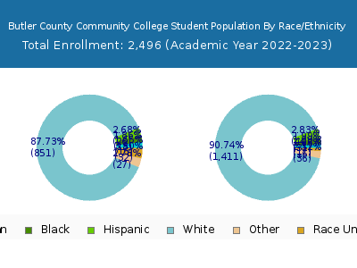 Butler County Community College 2023 Student Population by Gender and Race chart