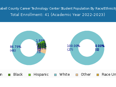 Cabell County Career Technology Center 2023 Student Population by Gender and Race chart
