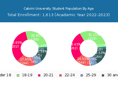 Cabrini University 2023 Student Population Age Diversity Pie chart