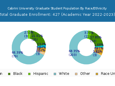 Cabrini University 2023 Graduate Enrollment by Gender and Race chart
