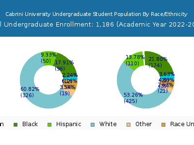Cabrini University 2023 Undergraduate Enrollment by Gender and Race chart