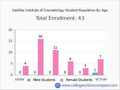 Cadillac Institute of Cosmetology 2024 Student Population by Age chart