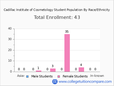 Cadillac Institute of Cosmetology 2025 Student Population by Gender and Race chart