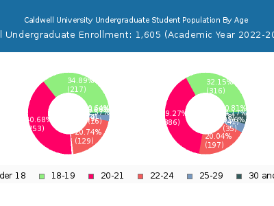 Caldwell University 2023 Undergraduate Enrollment Age Diversity Pie chart