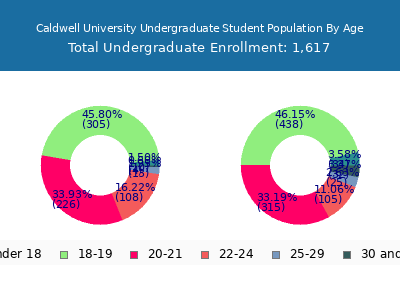 Caldwell University 2025 Undergraduate Enrollment Age Diversity Pie chart