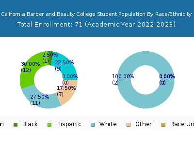 California Barber and Beauty College 2023 Student Population by Gender and Race chart