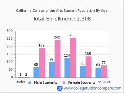 California College of the Arts 2024 Student Population by Age chart
