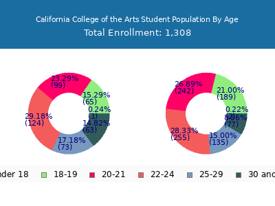 California College of the Arts 2024 Student Population Age Diversity Pie chart