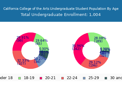 California College of the Arts 2024 Undergraduate Enrollment Age Diversity Pie chart