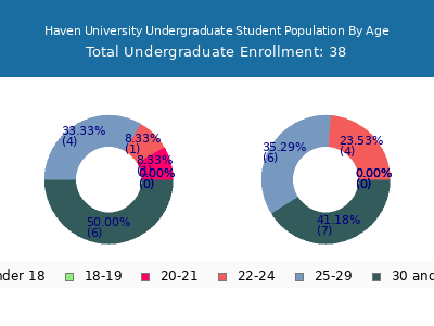 Haven University 2024 Undergraduate Enrollment Age Diversity Pie chart
